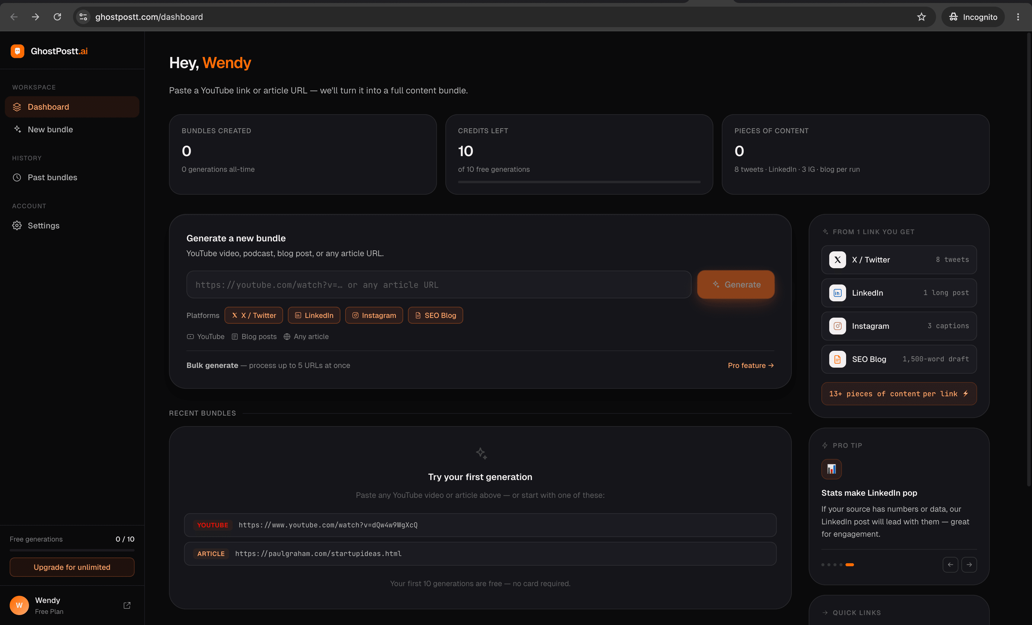 GhostPostt AI dashboard